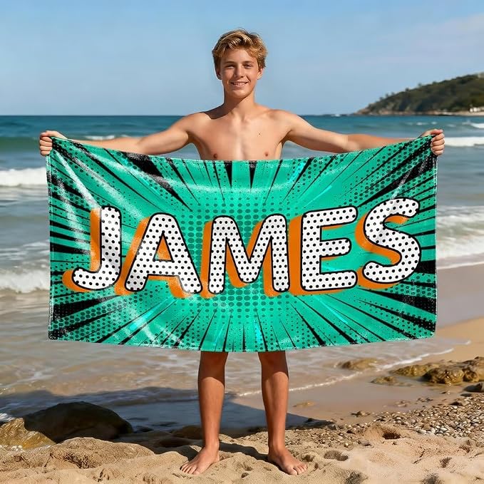 Vestin Telo da spiaggia personalizzato - NOME COLORATO MOD2 - con Nome personalizzato - asciugamano da bagno asciugamano da piscina asciugamano da spiaggia per vacanze