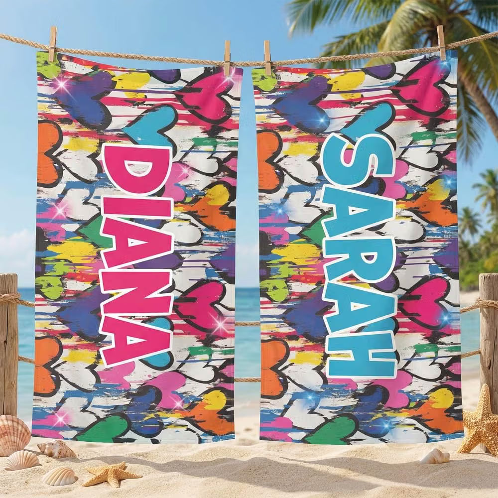 Vestin Telo da spiaggia personalizzato - GRAFFITI - con Nome personalizzato - asciugamano da bagno asciugamano da piscina asciugamano da spiaggia per vacanze