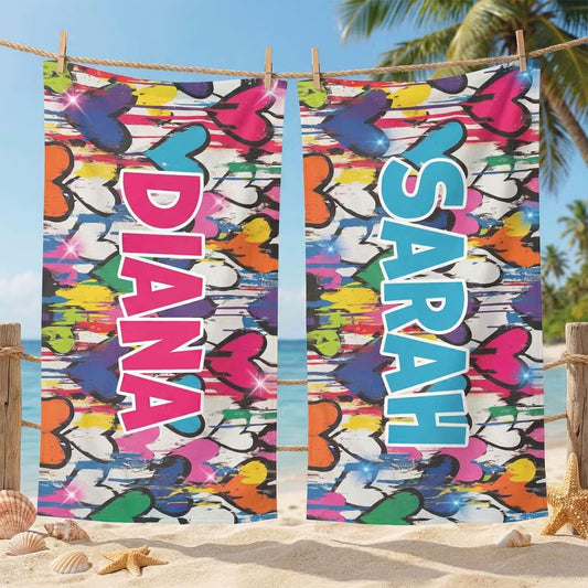 Vestin Telo da spiaggia personalizzato - GRAFFITI - con Nome personalizzato - asciugamano da bagno asciugamano da piscina asciugamano da spiaggia per vacanze