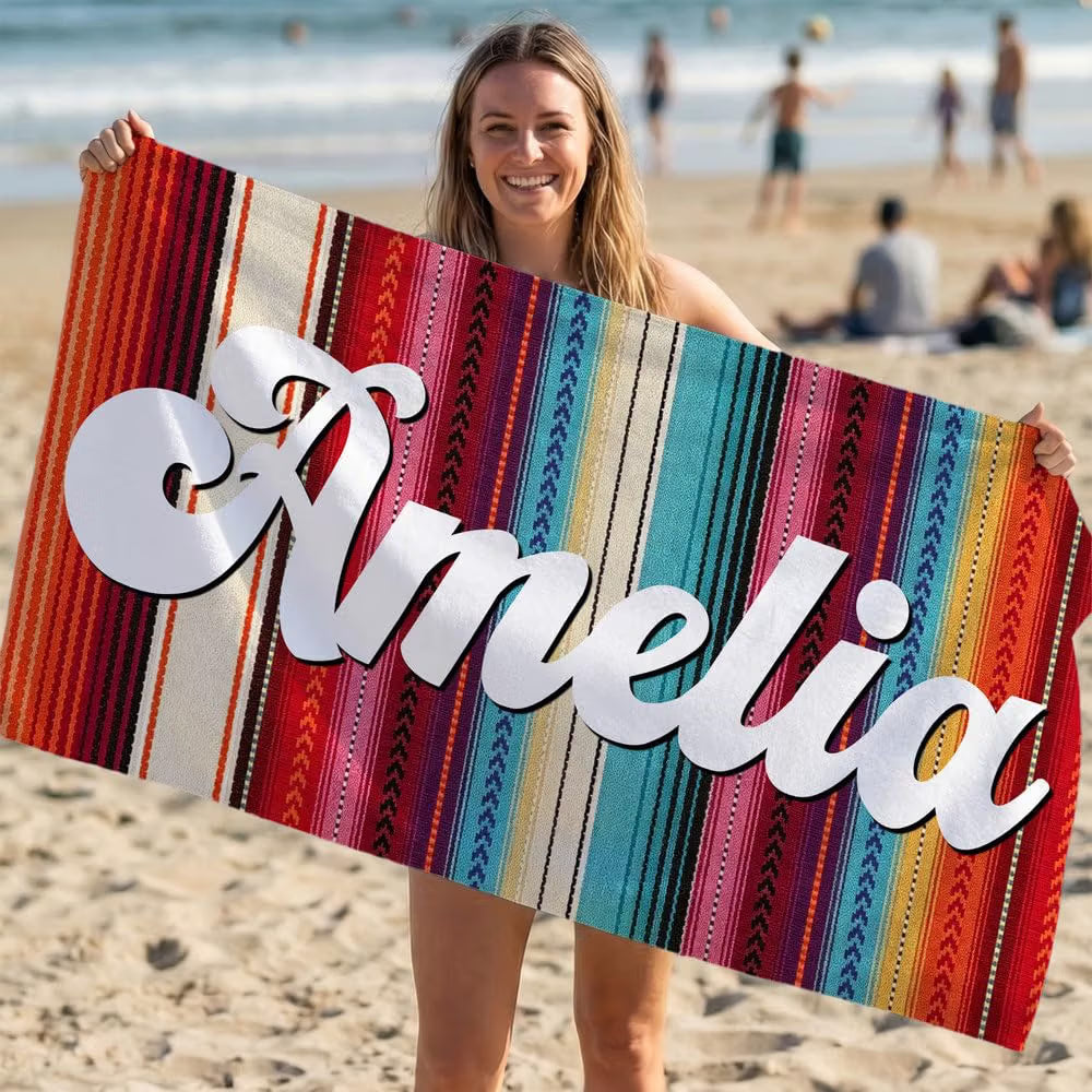 Vestin Telo da spiaggia personalizzato - STILE AZTECO - con Nome personalizzato - asciugamano da bagno asciugamano da piscina asciugamano da spiaggia per vacanze