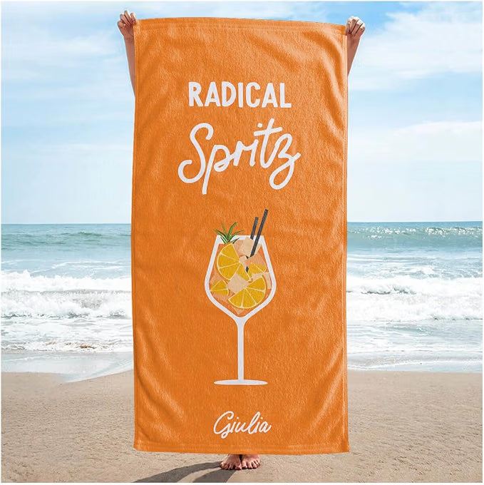 Vestin Telo da spiaggia personalizzato - RADICAL SPRITZ - DRINK E NOME - con Nome personalizzato - asciugamano da bagno asciugamano da piscina asciugamano da spiaggia per vacanze