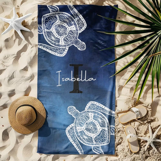 Vestin Telo da spiaggia personalizzato - TARTARUGA MANDALA CON INIZIALE - con Nome personalizzato - asciugamano da bagno asciugamano da piscina asciugamano da spiaggia per vacanze