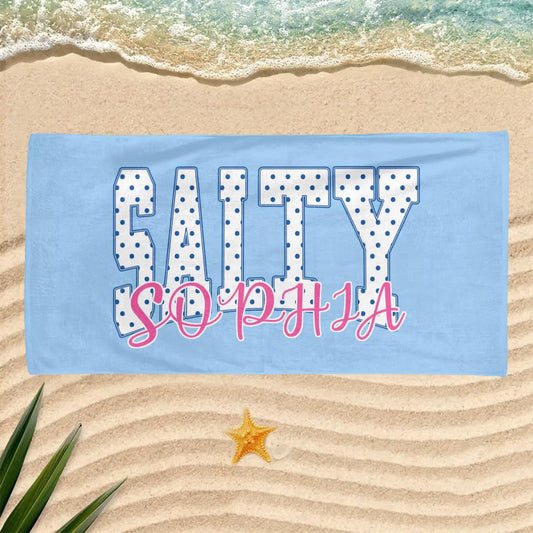 Vestin Telo da spiaggia personalizzato - SALTY - con Nome personalizzato - asciugamano da bagno asciugamano da piscina asciugamano da spiaggia per vacanze