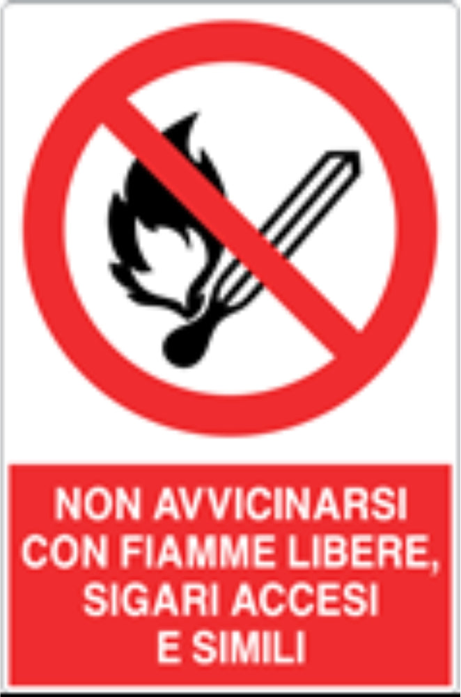 GLOBAL CARTELLO SEGNALETICO - NON AVVICINARSI CON FIAMME LIBERE SIGARI ACCESI - Adesivo Resistente, Pannello in Forex, Pannello In Alluminio