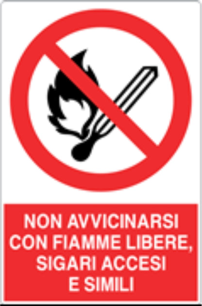GLOBAL CARTELLO SEGNALETICO - NON AVVICINARSI CON FIAMME LIBERE SIGARI ACCESI - Adesivo Resistente, Pannello in Forex, Pannello In Alluminio