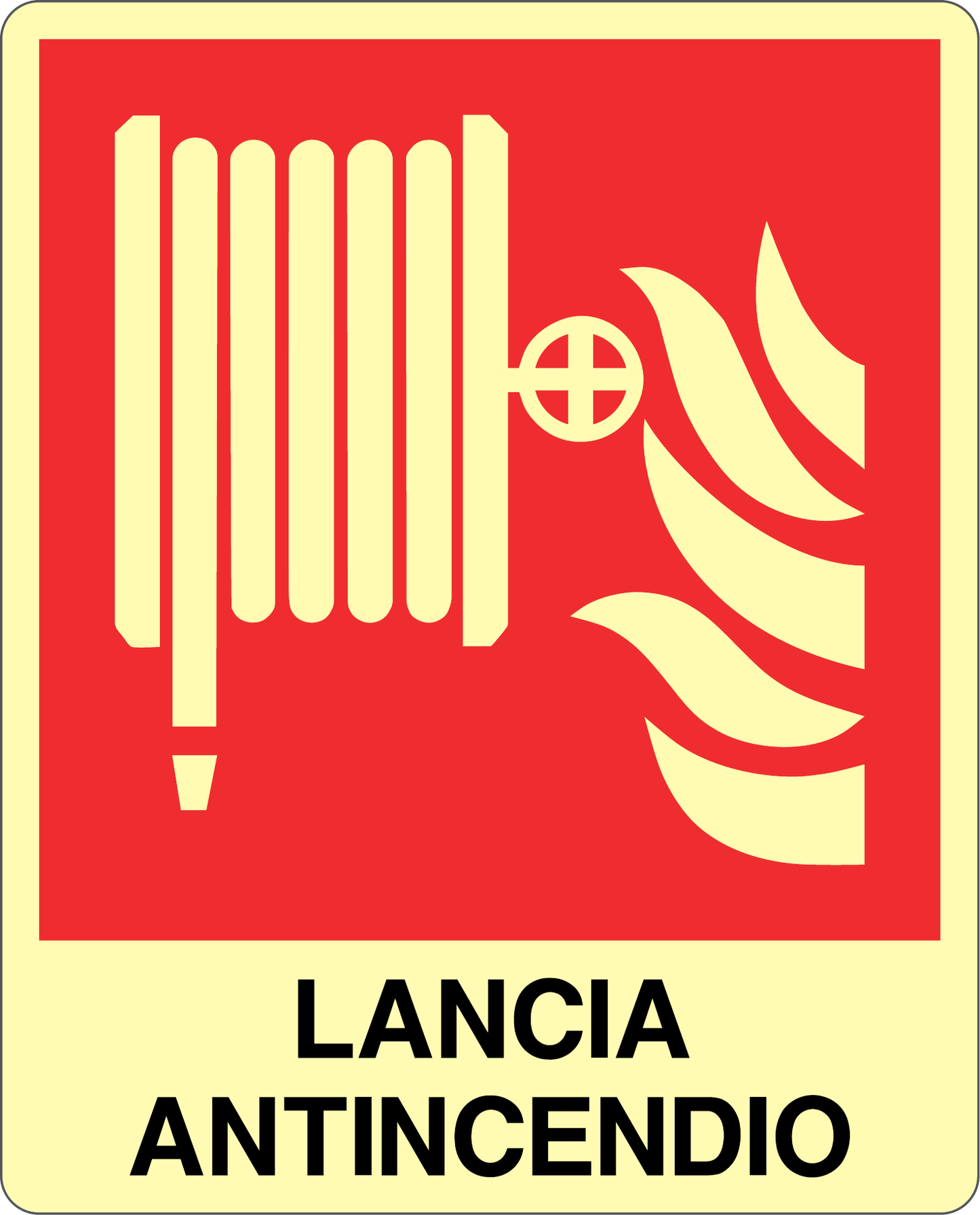 GLOBAL CARTELLO SEGNALETICO LUMINESCENTE - LANCIA ANTINCENDIO - Adesivo Luminescente O Pannello Rigido Luminescente