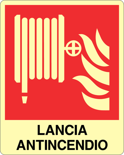 GLOBAL CARTELLO SEGNALETICO LUMINESCENTE - LANCIA ANTINCENDIO - Adesivo Luminescente O Pannello Rigido Luminescente