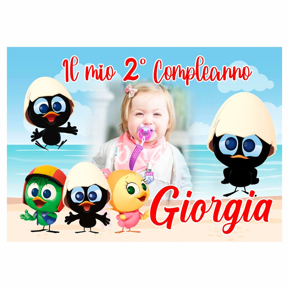 GLOBAL STRISCIONE FONDALE COMPLEANNO - Calimero - STRISCIONE PERSONALIZZATO IN CARTA O IN BANNER PVC ANCHE DA ESTERNO GARANZIA 5 ANNI