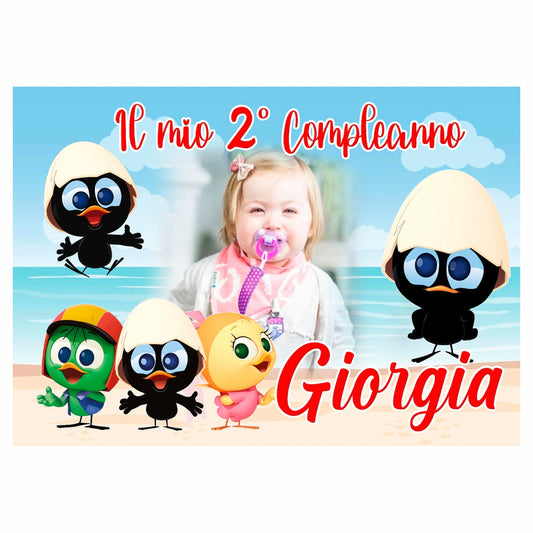 GLOBAL STRISCIONE FONDALE COMPLEANNO - Calimero - STRISCIONE PERSONALIZZATO IN CARTA O IN BANNER PVC ANCHE DA ESTERNO GARANZIA 5 ANNI