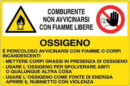 GLOBAL CARTELLO SEGNALETICO - OSSIGENO - È PERICOLOSO AVVICINARSI CON FIAMME LIBERE - Adesivo Resistente, Pannello in Forex, Pannello In Alluminio