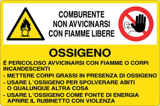 GLOBAL CARTELLO SEGNALETICO - OSSIGENO - È PERICOLOSO AVVICINARSI CON FIAMME LIBERE - Adesivo Resistente, Pannello in Forex, Pannello In Alluminio