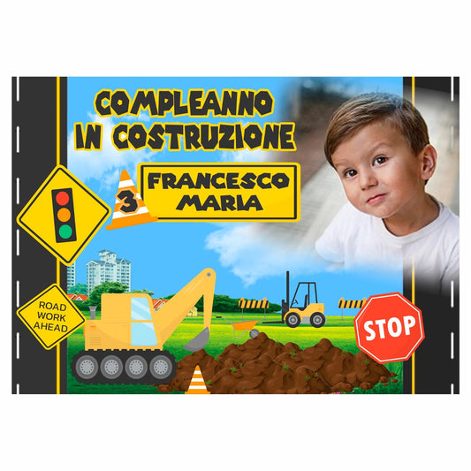 GLOBAL STRISCIONE FONDALE COMPLEANNO - Cantiere Trattore - STRISCIONE PERSONALIZZATO IN CARTA O IN BANNER PVC ANCHE DA ESTERNO GARANZIA 5 ANNI
