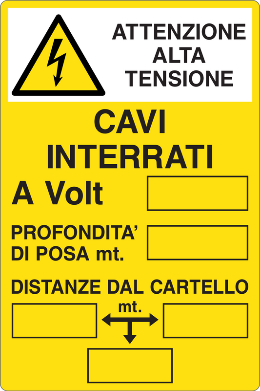 GLOBAL CARTELLO SEGNALETICO - ATTENZIONE ALTA TENSIONE CAVI INTERRATI - Adesivo Resistente, Pannello in Forex, Pannello In Alluminio