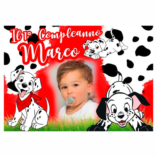 GLOBAL STRISCIONE FONDALE COMPLEANNO - Carica dei 101 - STRISCIONE PERSONALIZZATO IN CARTA O IN BANNER PVC ANCHE DA ESTERNO GARANZIA 5 ANNI