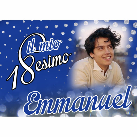 GLOBAL STRISCIONE FONDALE COMPLEANNO - 18 Anni Compleanno Blue - STRISCIONE PERSONALIZZATO IN CARTA O IN BANNER PVC ANCHE DA ESTERNO GARANZIA 5 ANNI