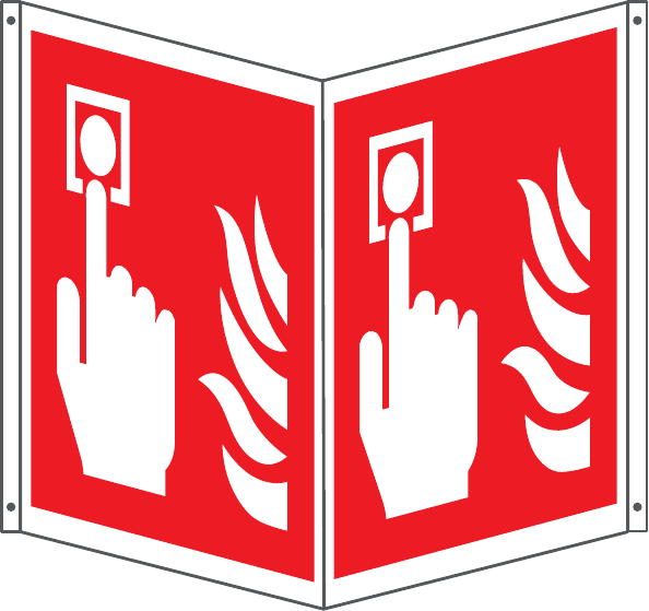 GLOBAL CARTELLO SEGNALETICO BIFACCIALE QUADRATO - SIMBOLO PULSANTE ALLARME ANTINCENDIO - In Alluminio Con Stampa Diretta U.V. (IDEALE ANCHE PER ESTERNO)
