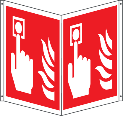 GLOBAL CARTELLO SEGNALETICO BIFACCIALE QUADRATO - SIMBOLO PULSANTE ALLARME ANTINCENDIO - In Alluminio Con Stampa Diretta U.V. (IDEALE ANCHE PER ESTERNO)