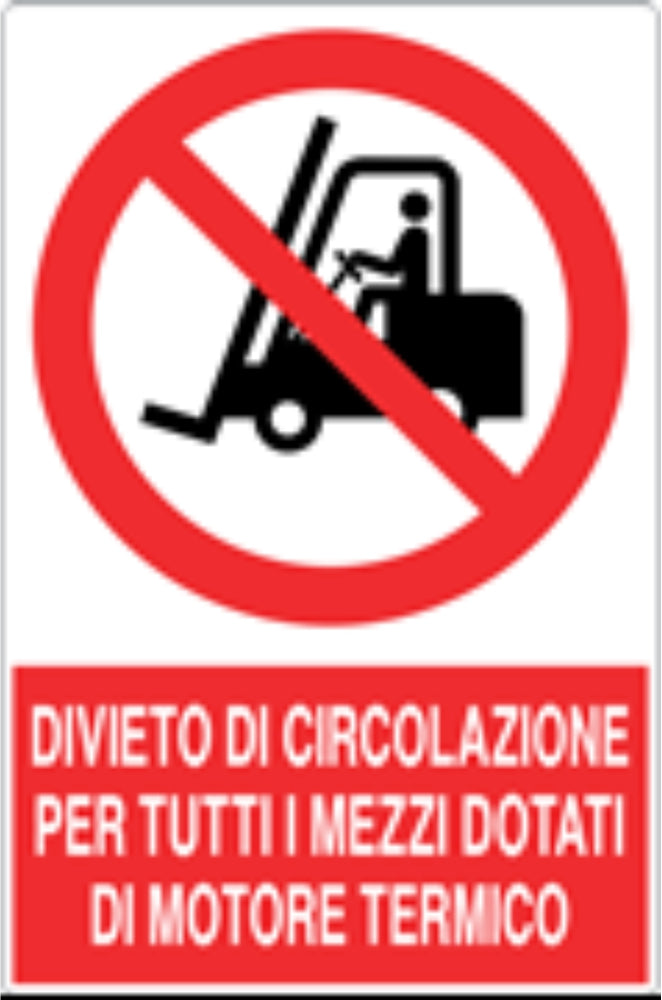 GLOBAL CARTELLO SEGNALETICO - DIVIETO DI CIRCOLAZIONE PER TUTTI I MEZZI DOTATI DI MOTORE TERMICO - Adesivo Resistente, Pannello in Forex, Pannello In Alluminio