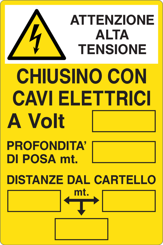 GLOBAL CARTELLO SEGNALETICO - ATTENZIONE ALTA TENSIONE CHIUSINO CON CAVI ELETTRICI - Adesivo Resistente, Pannello in Forex, Pannello In Alluminio