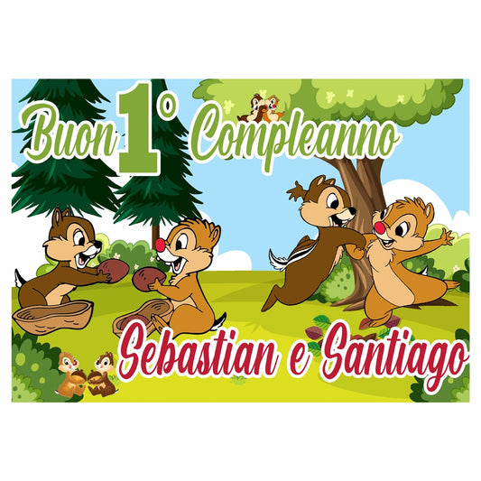 GLOBAL STRISCIONE FONDALE COMPLEANNO - Cip e Ciop - STRISCIONE PERSONALIZZATO IN CARTA O IN BANNER PVC ANCHE DA ESTERNO GARANZIA 5 ANNI