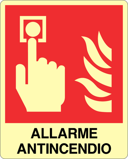 GLOBAL CARTELLO SEGNALETICO LUMINESCENTE - ALLARME ANTINCENDIO - Adesivo Luminescente O Pannello Rigido Luminescente