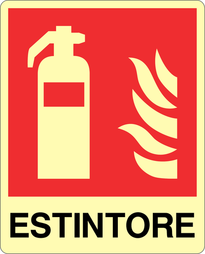 GLOBAL CARTELLO SEGNALETICO LUMINESCENTE - ESTINTORE - Adesivo Luminescente O Pannello Rigido Luminescente