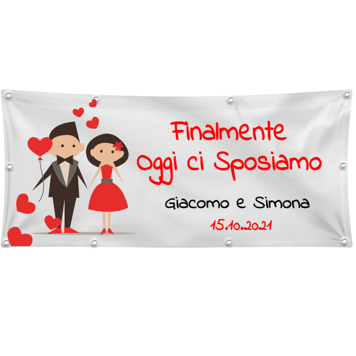 GLOBAL STRISCIONE FONDALE MATRIMONIO - OGGI CI SPOSIAMO - PERSONALIZZATO IN CARTA O IN BANNER PVC ANCHE DA ESTERNO GARANZIA 5 ANNI