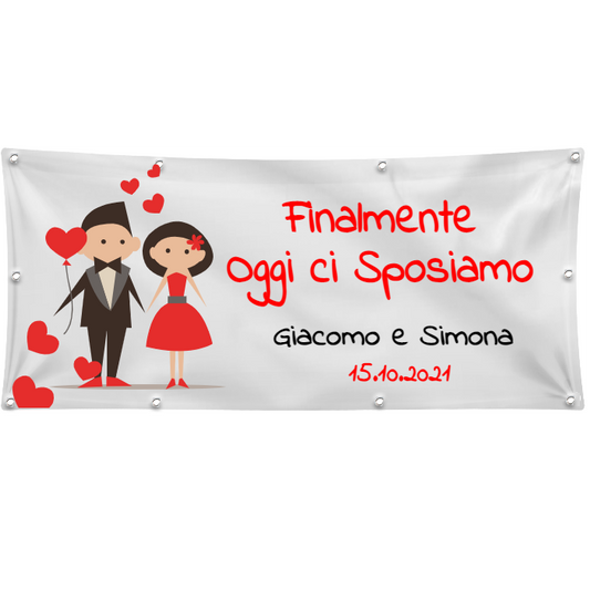 GLOBAL STRISCIONE FONDALE MATRIMONIO - OGGI CI SPOSIAMO - PERSONALIZZATO IN CARTA O IN BANNER PVC ANCHE DA ESTERNO GARANZIA 5 ANNI