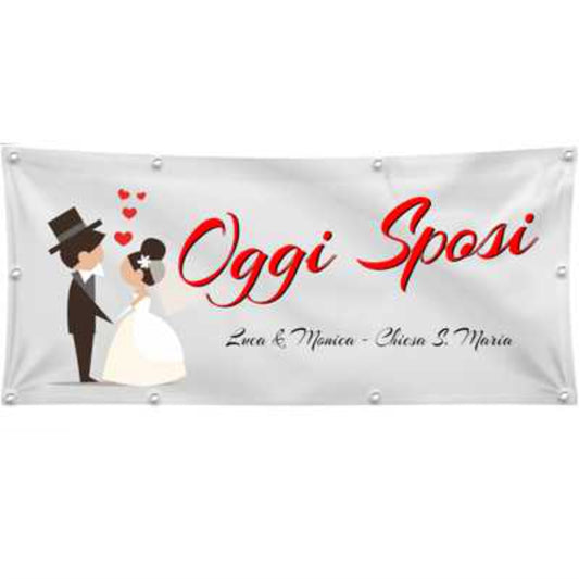 GLOBAL STRISCIONE FONDALE MATRIMONIO - OGGI SPOSI - PERSONALIZZATO IN CARTA O IN BANNER PVC ANCHE DA ESTERNO GARANZIA 5 ANNI