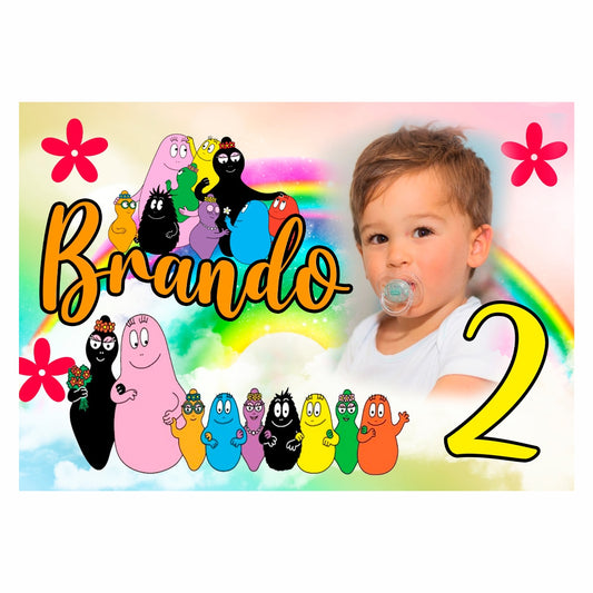 GLOBAL STRISCIONE FONDALE COMPLEANNO - Barbapapà - STRISCIONE PERSONALIZZATO IN CARTA O IN BANNER PVC ANCHE DA ESTERNO GARANZIA 5 ANNI