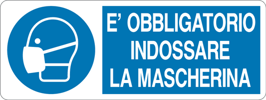 È OBBLIGATORIO INDOSSARE LA MASCHERINA - CARTELLO SEGNALETICO UNI ISO 7010 in Adesivo, Pannello in Forex, Pannello In Alluminio