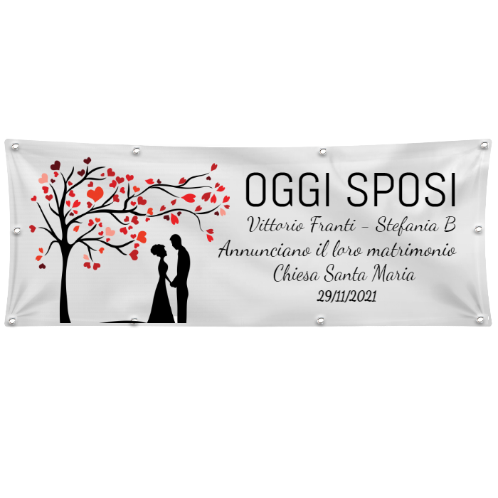 GLOBAL STRISCIONE FONDALE MATRIMONIO - OGGI SPOSI MOD 2 - PERSONALIZZATO IN CARTA O IN BANNER PVC ANCHE DA ESTERNO GARANZIA 5 ANNI