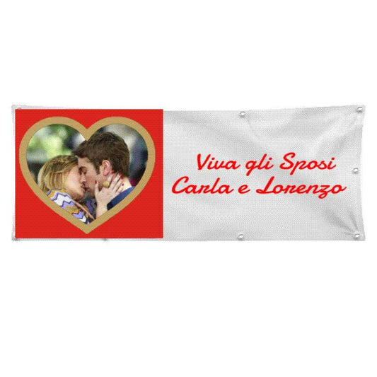 GLOBAL STRISCIONE FONDALE MATRIMONIO - VIVA GLI SPOSI - PERSONALIZZATO IN CARTA O IN BANNER PVC ANCHE DA ESTERNO GARANZIA 5 ANNI