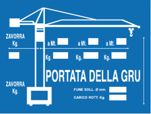 GLOBAL CARTELLO SEGNALETICO - PORTATA DELLA GRU - Adesivo Resistente, Pannello in Forex, Pannello In Alluminio