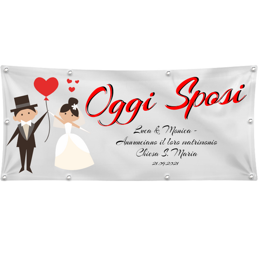 GLOBAL STRISCIONE FONDALE MATRIMONIO - OGGI SPOSI MOD 3 - PERSONALIZZATO IN CARTA O IN BANNER PVC ANCHE DA ESTERNO GARANZIA 5 ANNI