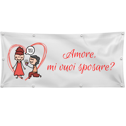 GLOBAL STRISCIONE FONDALE MATRIMONIO - MI VUOI SPOSARE? - IN CARTA O IN BANNER PVC ANCHE DA ESTERNO GARANZIA 5 ANNI
