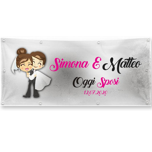GLOBAL STRISCIONE FONDALE MATRIMONIO - OGGI SPOSI MOD 4 - PERSONALIZZATO IN CARTA O IN BANNER PVC ANCHE DA ESTERNO GARANZIA 5 ANNI
