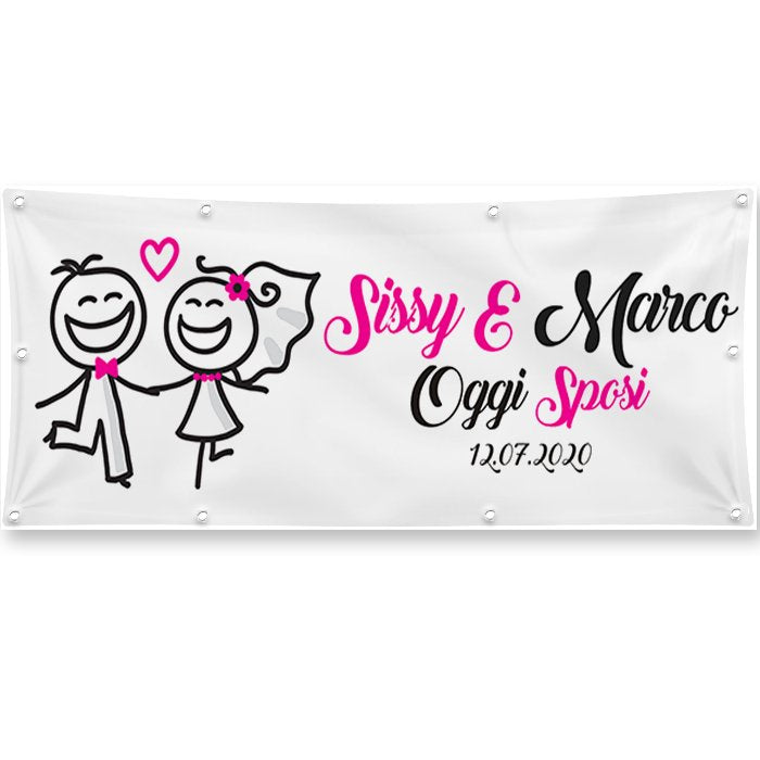 GLOBAL STRISCIONE FONDALE MATRIMONIO - OGGI SPOSI MOD 5 - PERSONALIZZATO IN CARTA O IN BANNER PVC ANCHE DA ESTERNO GARANZIA 5 ANNI