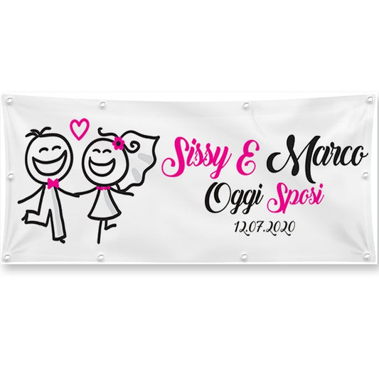 GLOBAL STRISCIONE FONDALE MATRIMONIO - OGGI SPOSI MOD 5 - PERSONALIZZATO IN CARTA O IN BANNER PVC ANCHE DA ESTERNO GARANZIA 5 ANNI