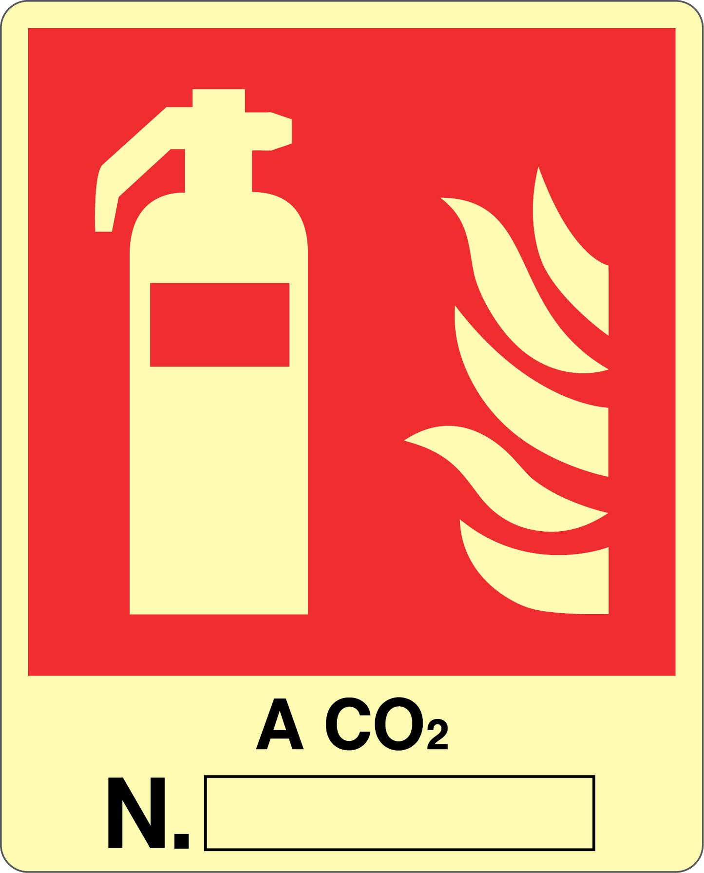 GLOBAL CARTELLO SEGNALETICO LUMINESCENTE - ESTINTORE A CO2 N. - Adesivo Luminescente O Pannello Rigido Luminescente