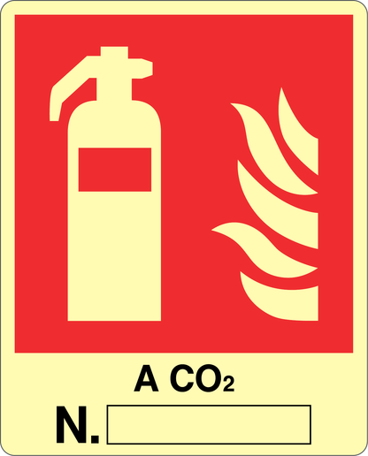 GLOBAL CARTELLO SEGNALETICO LUMINESCENTE - ESTINTORE A CO2 N. - Adesivo Luminescente O Pannello Rigido Luminescente