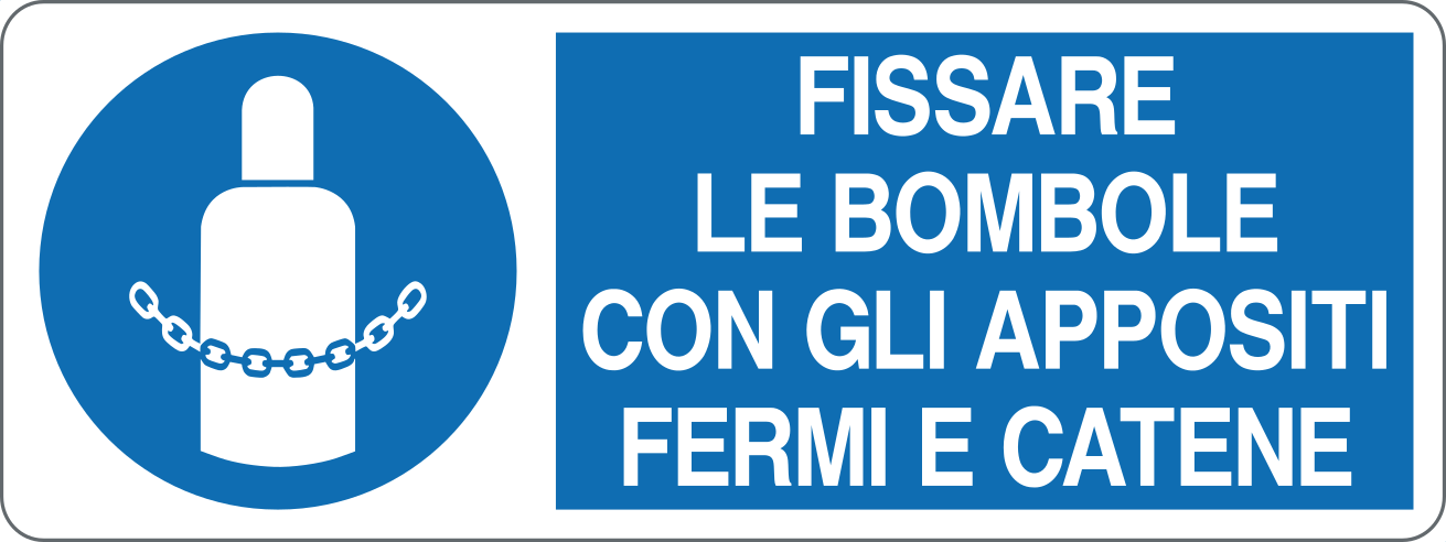 FISSARE LE BOMBOLE CON GLI APPOSITI FERMI E CATENE - CARTELLO SEGNALETICO UNI ISO 7010 in Adesivo, Pannello in Forex, Pannello In Alluminio
