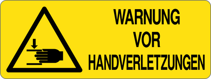 WARNUNG VOR HANDVERLETZUNGEN - CARTELLO SEGNALETICO UNI ISO 7010 in Adesivo, Pannello in Forex, Pannello In Alluminio