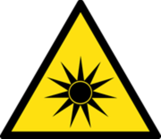 PERICOLO RADIAZIONI OTTICHE - CARTELLO SEGNALETICO TRIANGOLO ISO 7010 - Adesivo Extra Resistente, Pannello in Forex, Pannello In Alluminio