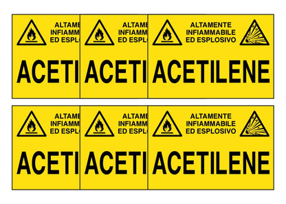 KIT DI 6 ADESIVI RETTANGOLARI - ACETILENE - Pittogramma ISO 7010 Con Stampa Diretta U.V. (IDEALE ANCHE PER ESTERNO)