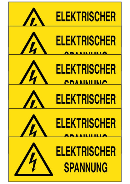 KIT DI 6 ADESIVI UNI - ACHTUNG ELEKTRISCHER SPANNUNG - Pittogramma ISO 7010 Con Stampa Diretta U.V. (IDEALE ANCHE PER ESTERNO)