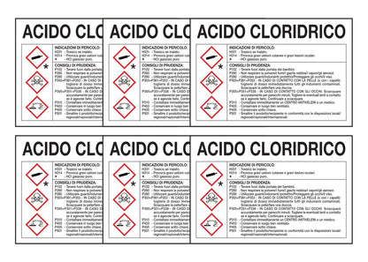 KIT DI 6 ADESIVI RETTANGOLARI - ACIDO CLORIDRICO RISCHI E CONSIGLI DI PRUDENZA - Pittogramma ISO 7010 Con Stampa Diretta U.V. (IDEALE ANCHE PER ESTERNO)
