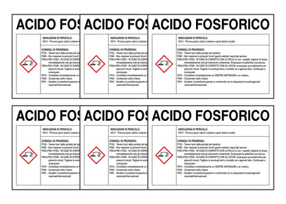 KIT DI 6 ADESIVI RETTANGOLARI - ACIDO FOSFORICO - Pittogramma ISO 7010 Con Stampa Diretta U.V. (IDEALE ANCHE PER ESTERNO)