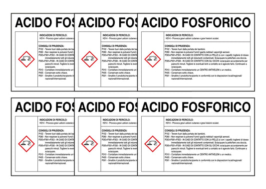 KIT DI 6 ADESIVI RETTANGOLARI - ACIDO FOSFORICO - Pittogramma ISO 7010 Con Stampa Diretta U.V. (IDEALE ANCHE PER ESTERNO)