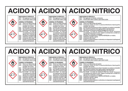 KIT DI 6 ADESIVI RETTANGOLARI - ACIDO NITRICO RISCHI E CONSIGLI DI PRUDENZA - Pittogramma ISO 7010 Con Stampa Diretta U.V. (IDEALE ANCHE PER ESTERNO)
